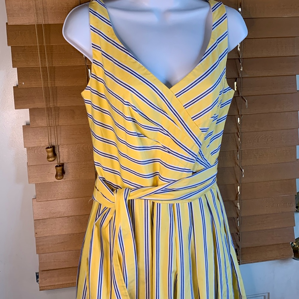 Talbots fully lined yellow faux wrap dress size  8